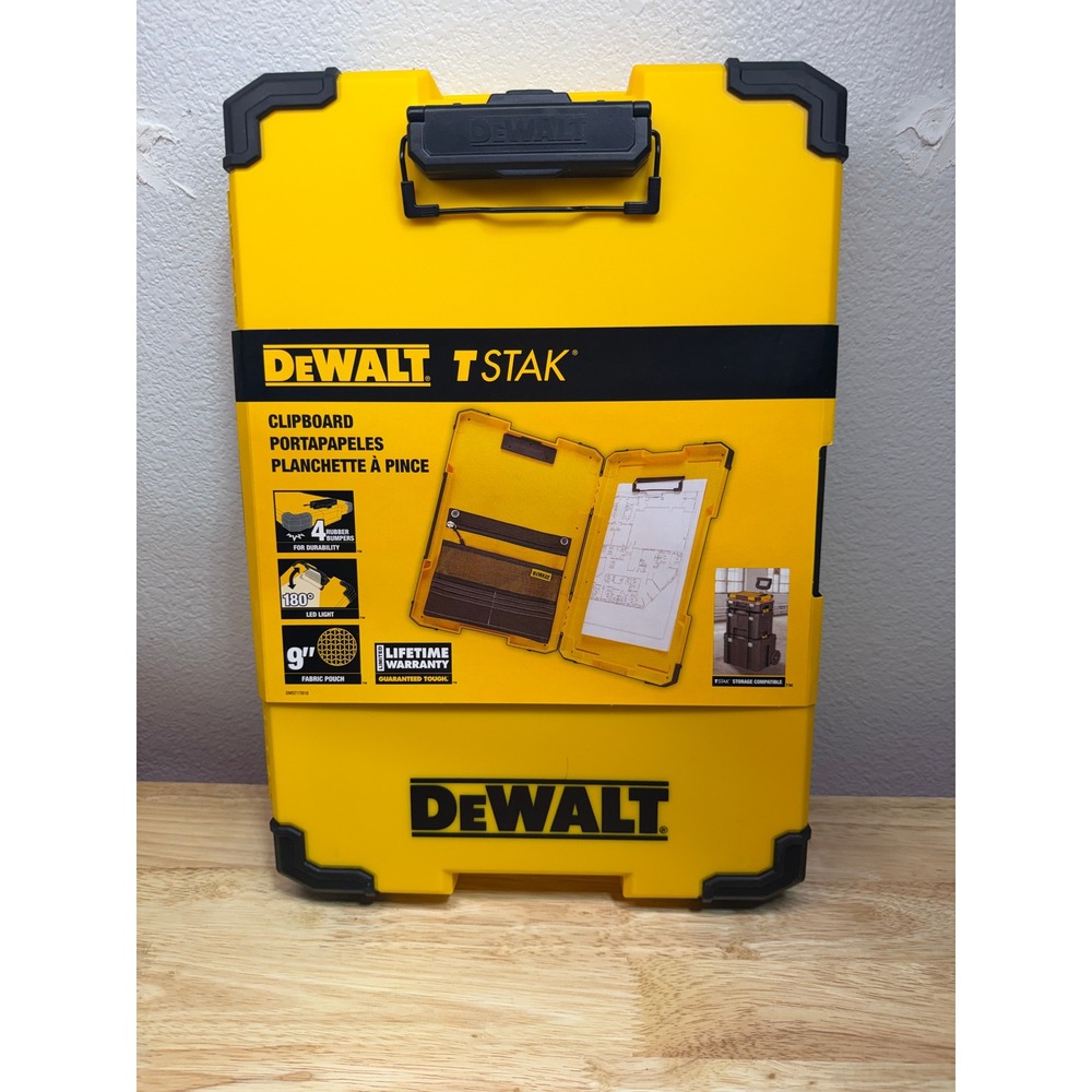 DeWALT TSTAK Clipboard Storage Case‎ with LED Light Yellow Black NEW